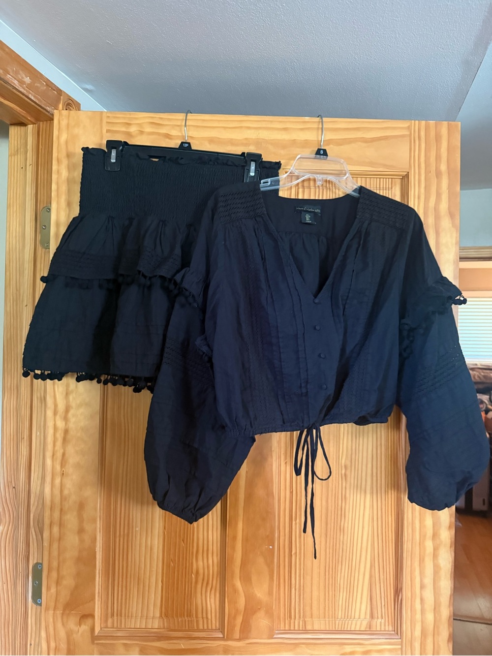 House of Harlow 1960 Black Two-Piece Blouse and Skirt Set